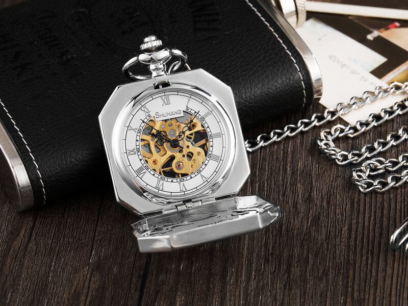 Reloj de bolsillo mecánico para hombre, cronógrafo de lujo con diseño de dragón Phoenix Kirin, Orologio antiguo, cadena con números romanos