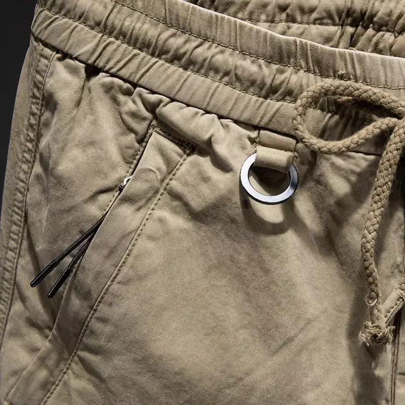 2023 spodnie Cargo dla mężczyzn na co dzień wiele kieszeni wysokiej jakości sznurek elastyczna talia męska męskie długie spodnie Fitness J15