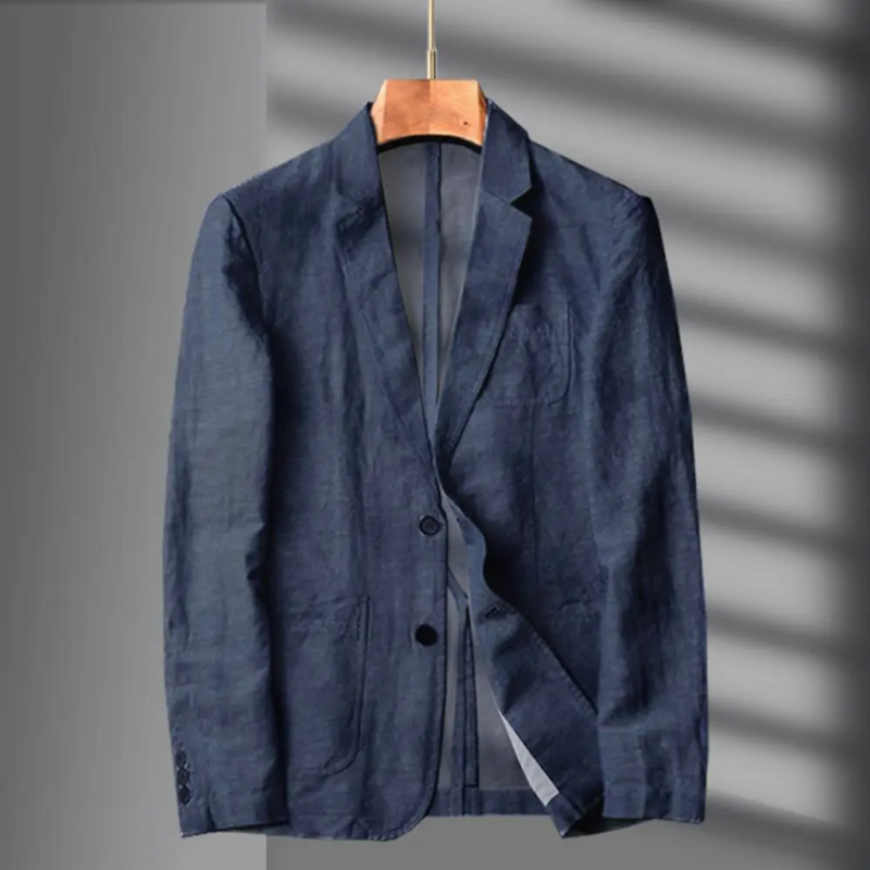 Темно-синий льняной Блейзер, мужской летний повседневный костюм, один пиджак для мужчин, черный блейзер, мужской новый повседневный деловой пиджак на весну и осень