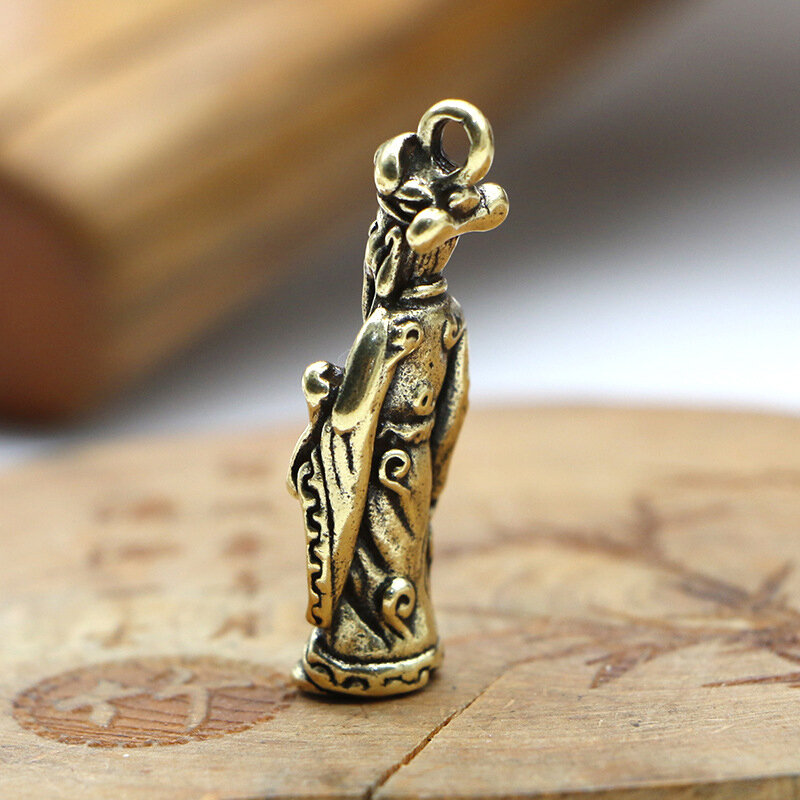 سلسلة مفاتيح نحاسية عتيقة من إله الثروة ، المجوهرات المصنوعة يدويًا ، قلادة الحظ