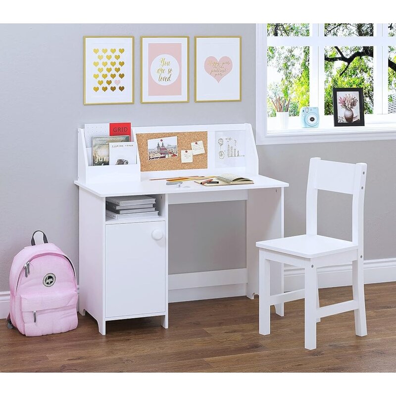 Tudy Desk With Chair Children's Table Wooden Children School Study Table With Hutch and Chair for 3-8 Years Old Furniture