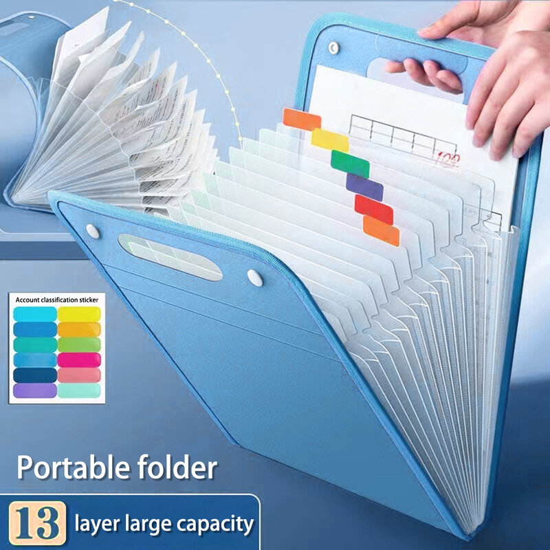 Folder File 13 lapisan portabel ukuran huruf A4, tas penyimpanan penyortiran dokumen akordian Multi-layer untuk kantor