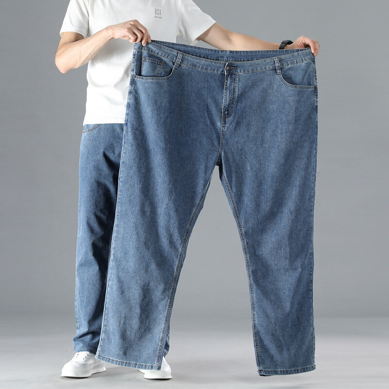 Celana jeans longgar pinggang tinggi pria, celana panjang ayah tipis longgar pinggang tinggi ayah 52 50 48 54 56 untuk pria