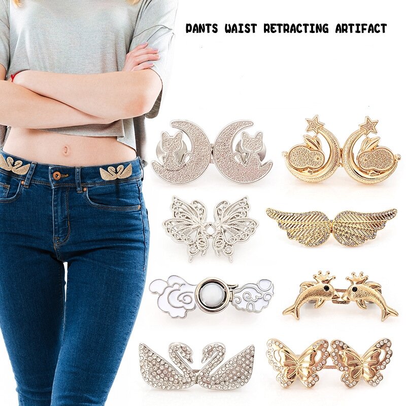 Removable Jeans Waist Buckle Butterfly Button Metal Buttons Invisible No Sewing Required Waist Closing Artifact Tool Accessories