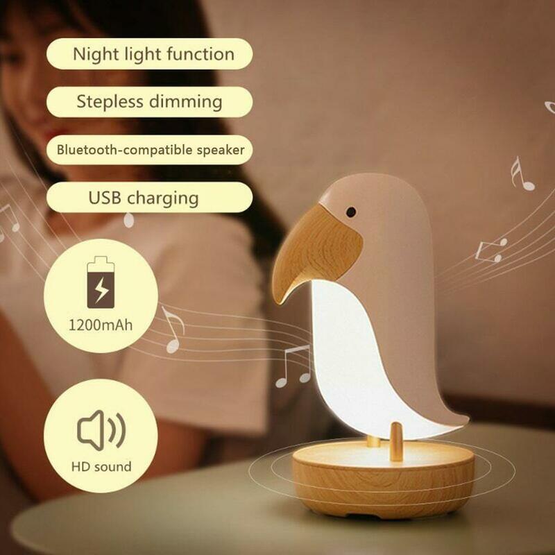 سماعة طاولة لغرفة النوم قابلة لإعادة الشحن USB مزودة بإضاءة ليلية LED على شكل طائر من Toucan إضاءة بلوتوث عاكسة للضوء إضاءة منزلية P1R5