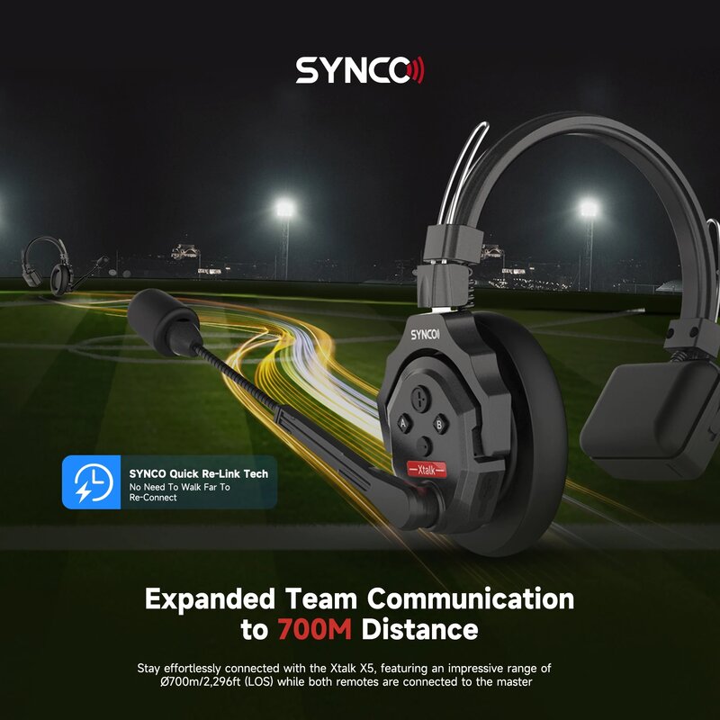 Synco xtalk X5 2.4G ชุดหูฟังแบบครอบหูเดี่ยวแบบดูเพล็กซ์เต็มรูปแบบระบบอินเตอร์คอมไร้สายสำหรับทีมถ่ายภาพภาพยนตร์และโทรทัศน์สตูดิโอ