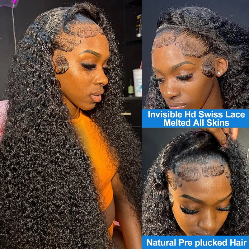 Perruque Lace Wig Naturelle Bouclée HD, Cheveux Humains, Deep Wave, 13x6, 30-40 Pouces, 13x4, Pre-Plucked, pour Femme