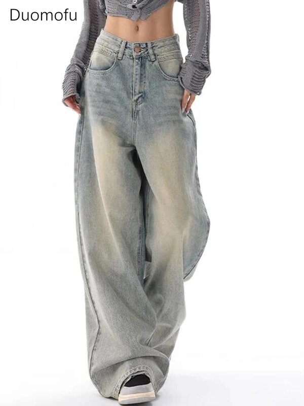 Duomofu autunno nuovo Vintage sciolto semplice Casual Jeans femminili americano classico a vita alta Slim moda Distressed S-XL Jeans donna