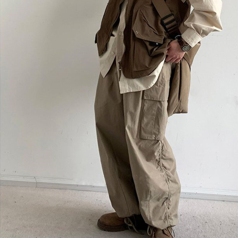 Рубашка в японском винтажном стиле для мужчин и женщин, повседневный жилет из трех предметов, брюки с широкими штанинами и множеством карманов, в стиле Харадзюку, весна-осень
