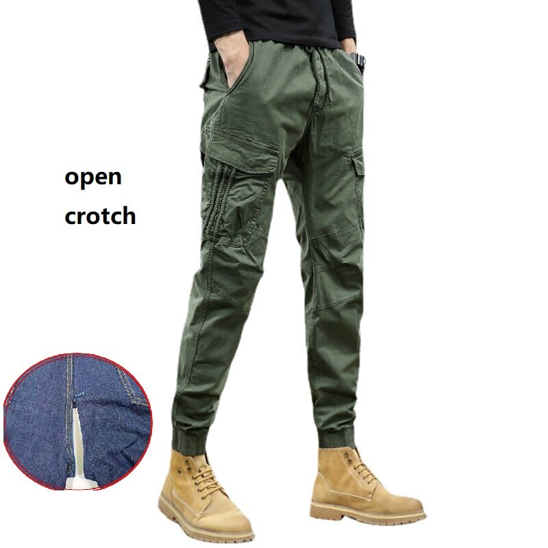 Open-Seat Pants 2022 New Spring Summer Multi-Pockets Cargo Pants Men Streetwear Slim Fit Casual Joggers Male Stretch Cotton