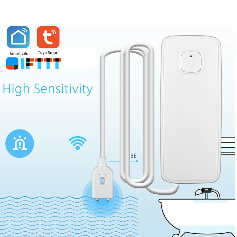 Sensor de fugas de agua con WiFi, alarma de inundación, Automatización del hogar inteligente, protección de seguridad residencial, aplicación Smart Life, Tuya