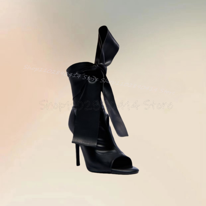 Sandálias Peep Toe para mulheres, decoração branca de nó arco, sapatos de alça frontal, salto alto fino, festa 2024