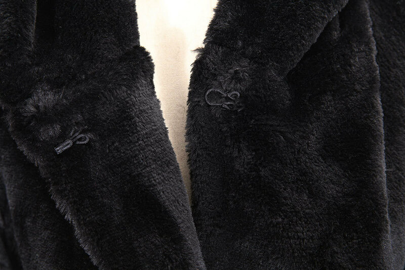 معطف فرو نسائي كاجوال بأكمام طويلة ، جاكيت بهودي دافئ ، مقاس كبير ، متوسط الطول ، أحادي اللون ، فرو صناعي ، شتاء ، جديد ،