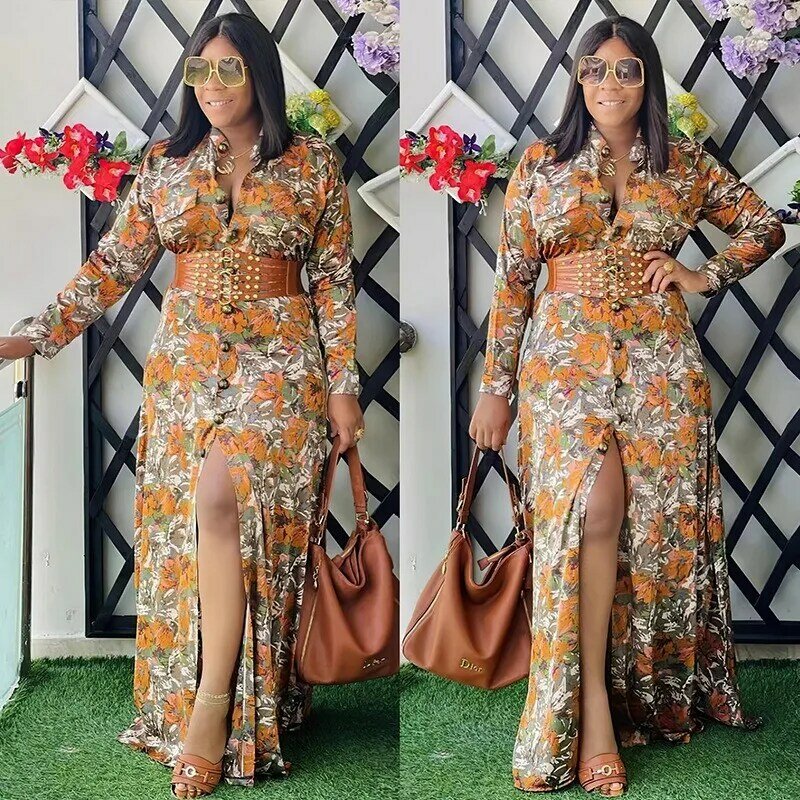 Afrikanische Party Abendkleider für Frauen elegante Herbst afrikanische Langarm druck plus Größe Maxi kleid Dashiki afrikanische Kleidung
