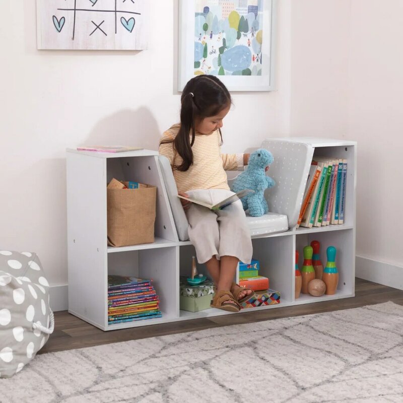 Bookcase with Reading Nook, 6 Shelves, White