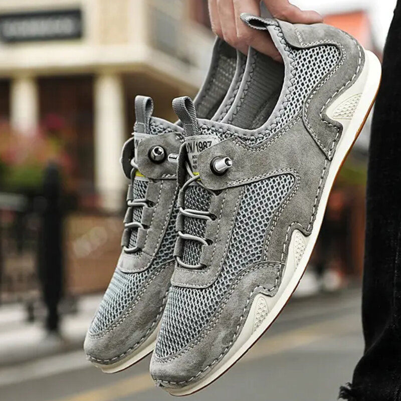 Men's Breathable Flat Vulcanised Shoes Spring Autumn Mesh Non-slip Comfortable Trainers Thick Bottom Casual Soft Sole Sneakers