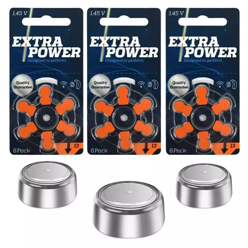 Caja de baterías Extra Power para audífonos, tamaño 13, A13, 13A, 1,45 V, naranja, PR48, Zinc Air (60 celdas de batería)