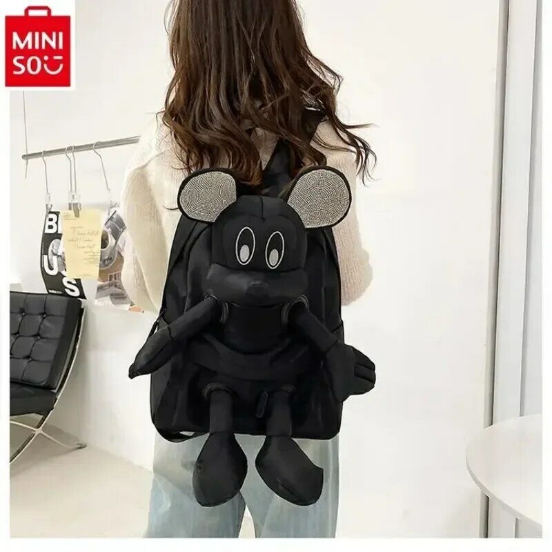 MINISO Disney Mickey cartoon studded diamond sequin women's backpack cute, sweet, large capacity children's backpack