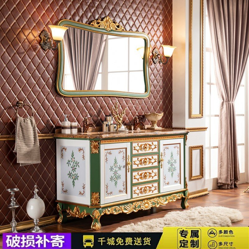 Armário de lavatório personalizado, estilo europeu, pintado, lavatório retro francês, armário de lavatório de mármore