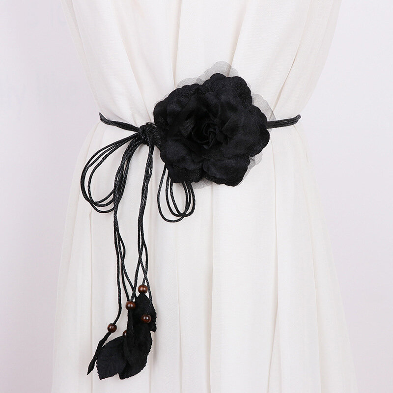 女性のための手作りの花柄のベルト,大きなボヘミアンスタイルのストラップ,編みこみのロープ,装飾的なベルト,腰,豪華なデザイン