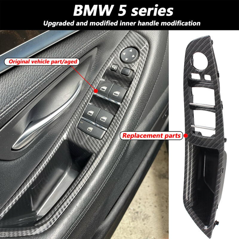 Manija de la puerta del coche para BMW serie 5, F10, F18, Interior del coche, izquierda Drive, LHD, 7 piezas, patrón de fibra de carbono, piezas de automóviles
