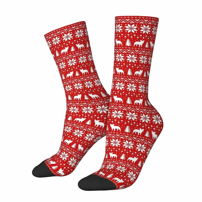 Chaussettes SilhouUP à motif de vacances de Noël, bas absorbant la sueur, chaussettes longues, bouledogue français, Harajuku, toutes saisons
