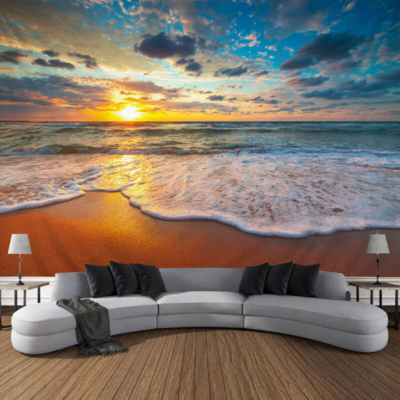 Krajobraz zachód słońca na plaży gobelin ścienny wiszący duży piękny akademik kryty sypialnia