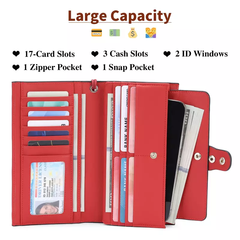 RFID blokujący skórzany portfel damski długi portfele kopertówki duża pojemność etui na karty damska torebka