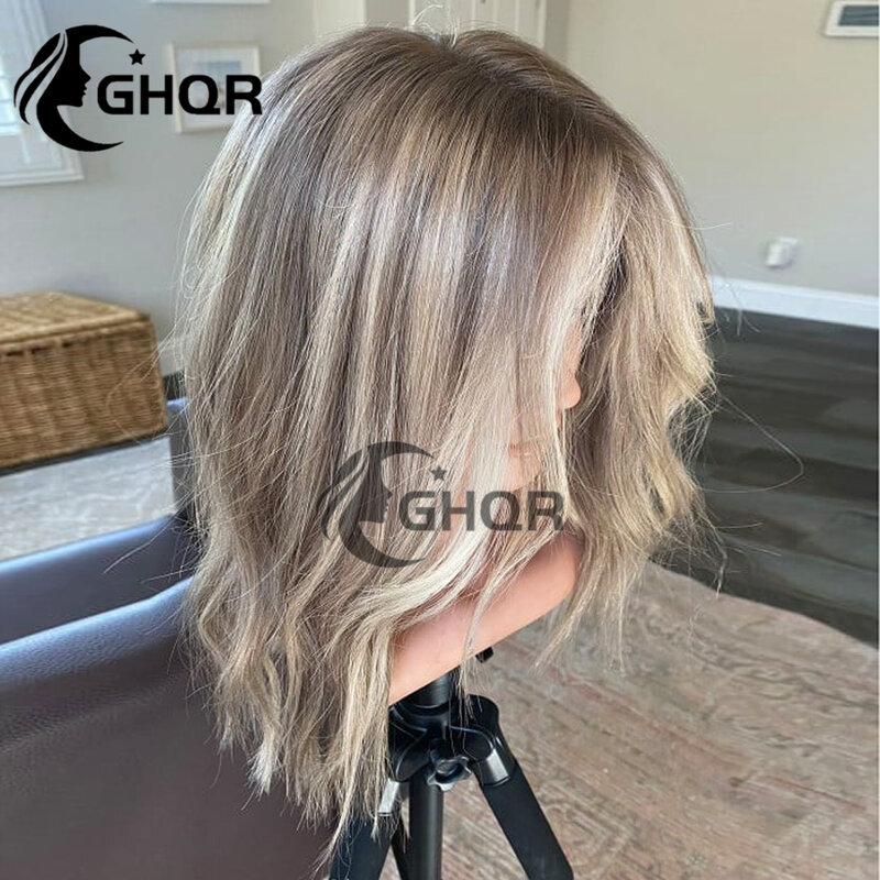 Perruques de cheveux humains sans colle, Full Lace Wig, Natural Wave, Transparent Swiss Lace, Colored Br, Highlight, Blonde and Brown, 360 Frmetds