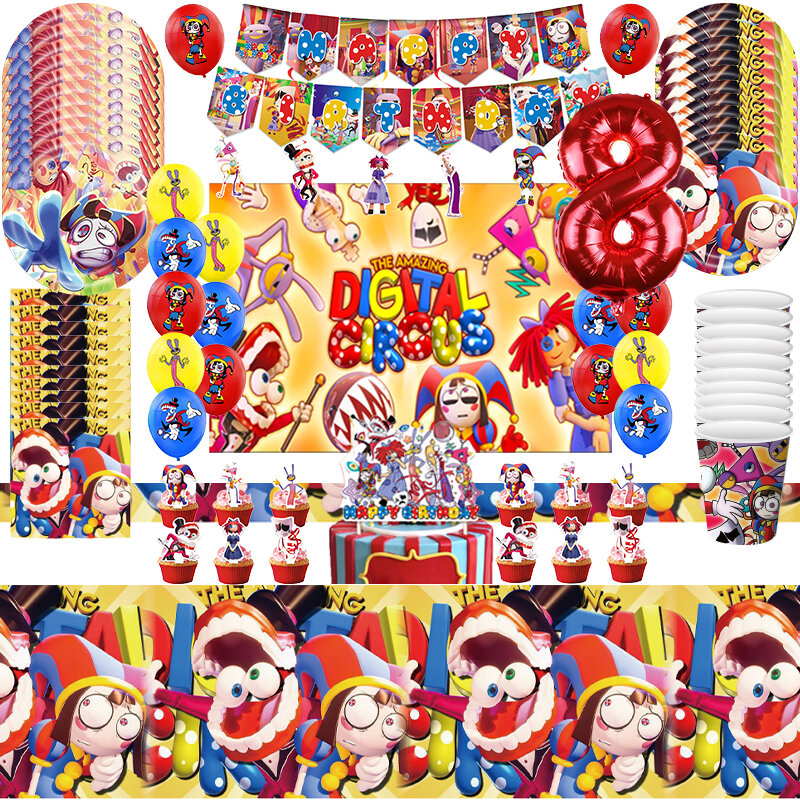 The Amazing perlengkapan pesta ulang tahun sirkus Digital spanduk balon peralatan makan latar belakang dekorasi pesta mandi bayi