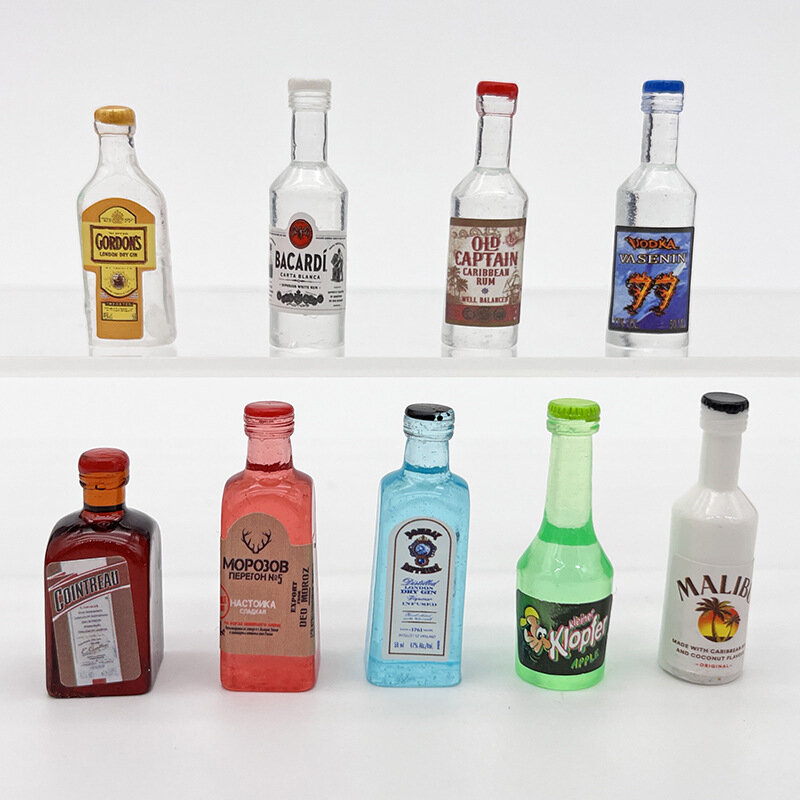 10 buah Dekorasi botol minuman keras Resin Mini mainan Spirit Mini rumah boneka 11 jenis botol Mini campuran untuk pekerjaan tangan DIY