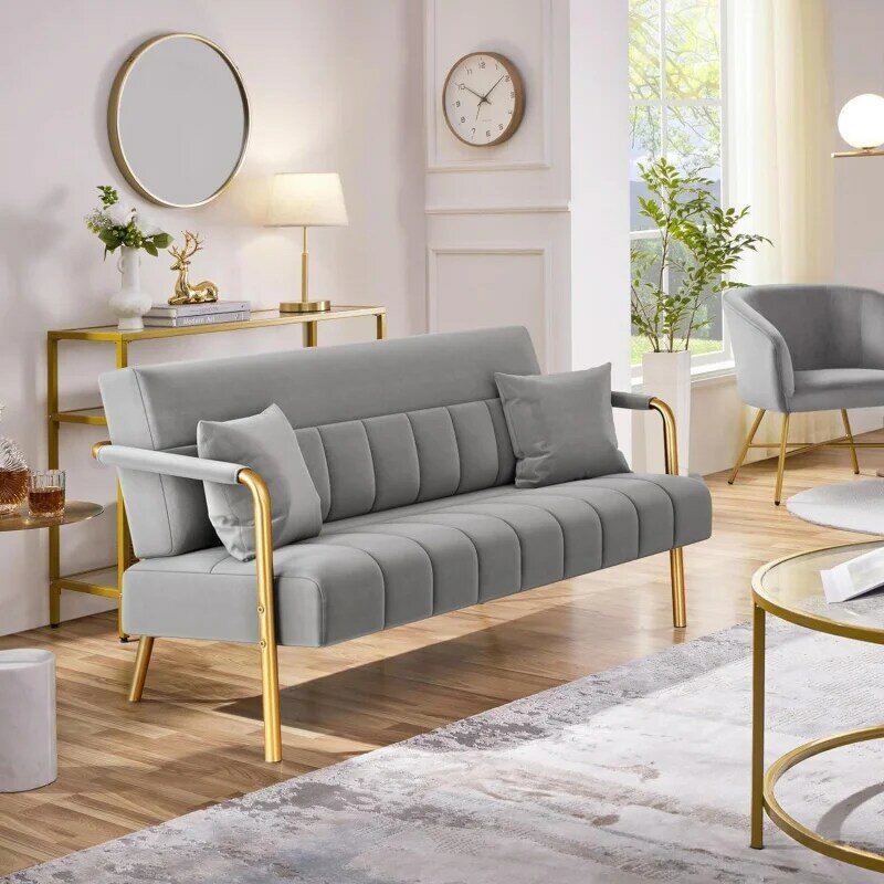 Yaheetech 56.6? w moderne Loves eat 2-Sitzer Sofa luxuriöse Samt Stoff Couch mit goldfarbenen Metall armen und Beinen für Schlafzimmer, hom