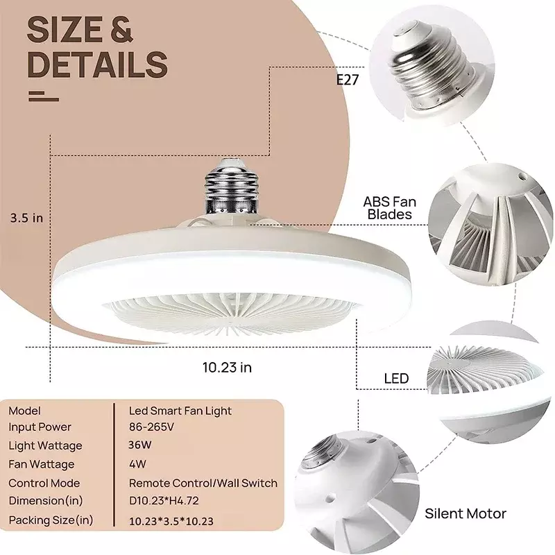 3in1 Plafondventilator Met Verlichtingslamp E27 Converter Basis Met Afstandsbediening Voor Slaapkamer Living Home Stille Ac85-265v