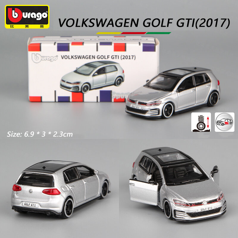 Bburago 1/64 Volkswagen Golf GTI ขนาดเล็กโมเดลรถยนต์อัลลอยด์แบบไดคาสต์โมเดลรถกระเป๋ารถสะสมของเล่นสำหรับเด็กผู้ชายของขวัญ