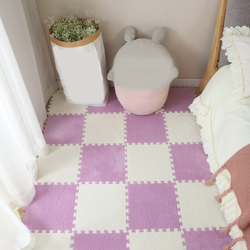 Q0KB 10xPlush Bedside Carpet Bedroom Ins Children's Room Ground Cushion Bed Household Cuttable Foam Splicing Floor Mat