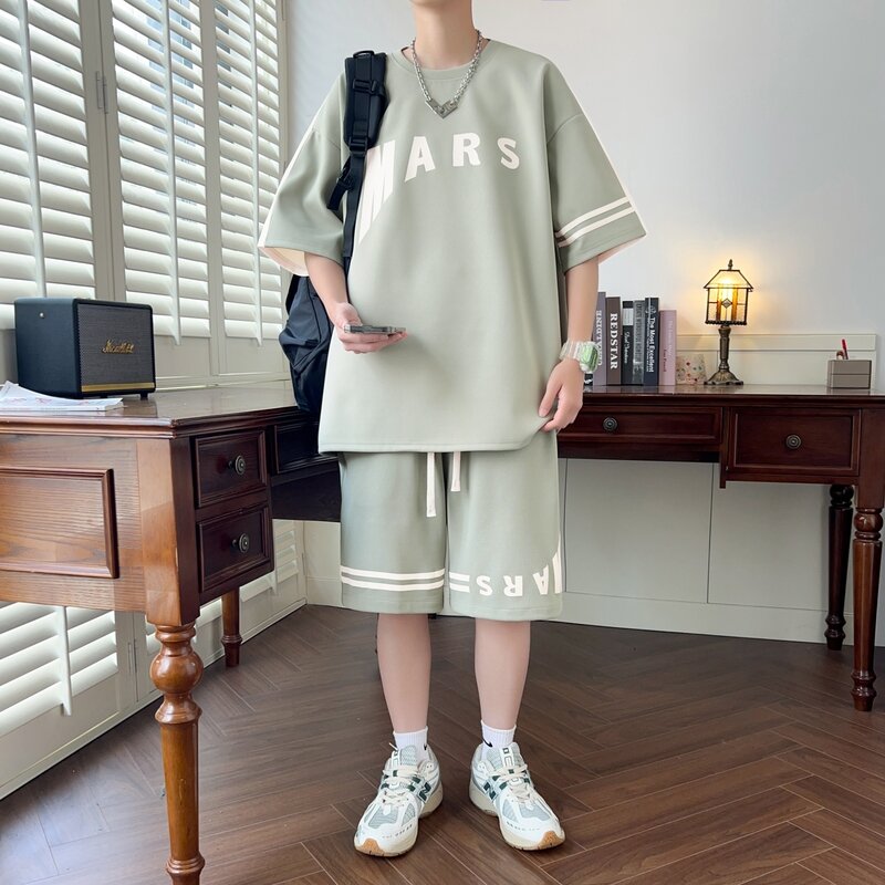 2024 Fashion T-Shirt Shorts 2 Pieces Men Shorts Sets Summer Y2k Tracksuit Men Clothing Harajuku Style Loose Fit Sportswear Sets