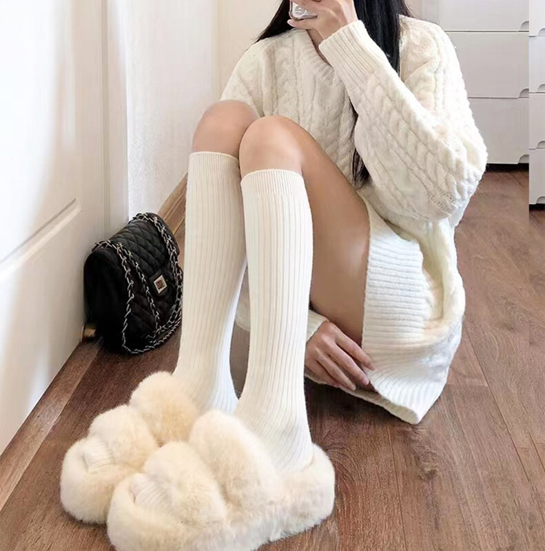 Meias de algodão emparelhadas para meninas, meias de joelho brancas, meias médias, tubo longo, botas Maillard, outono e inverno
