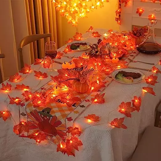 اليقطين القيقب ليف سلسلة أضواء هالوين ثلاثية الأبعاد الخريف جارلاند أضواء لجميع القديسين الشكر الخريف الديكور أضواء