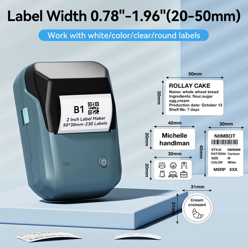 Niimbot B1 drukarka etykiet przenośna ręczna drukarka termiczna Mini kod kreskowy kod QR naklejki papierowe