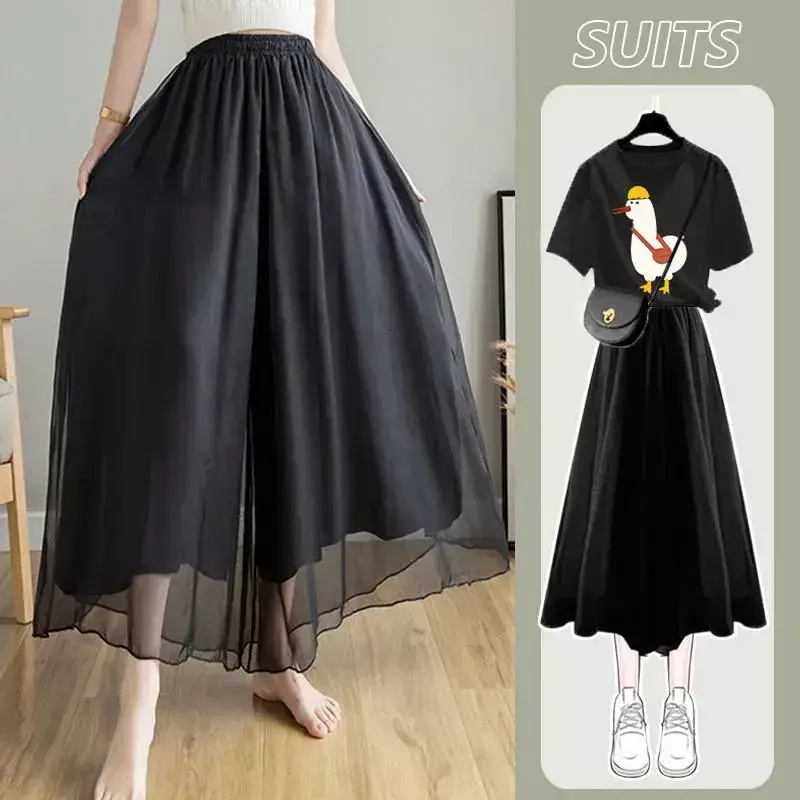Bawełna t + szyfonowa sukienka lato 2022 nowych kobiet sukienka lato sól spodnie na co dzień spódnica dwuczęściowy garnitur kobiety