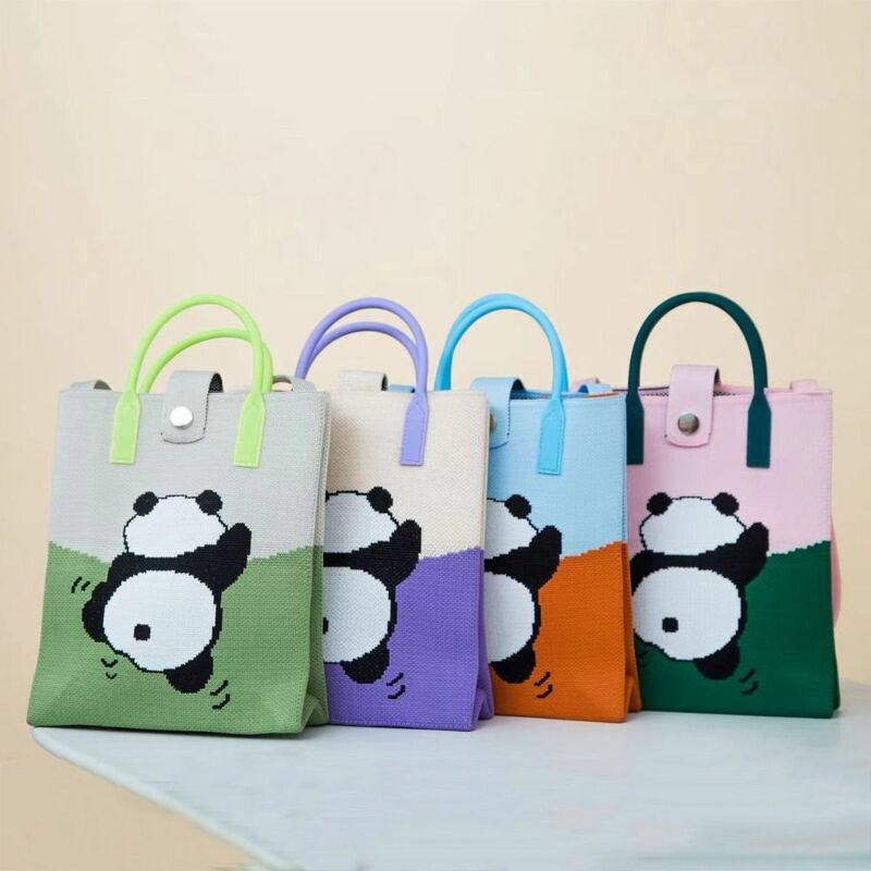 Bolsa de malha panda bonito para menina, Mini bolsa de ombro, Poliéster Cartoon Knot Wrist Bag, Moda