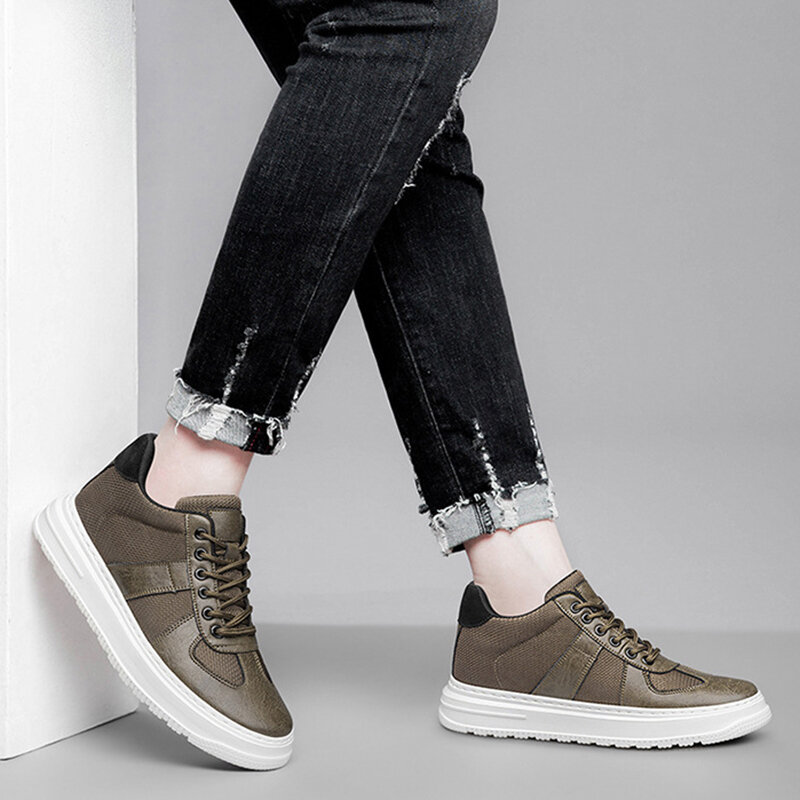 Новые весенние мужские туфли из натуральной кожи с невидимой внутренней удлиняющей полой обувью, уличные кроссовки, легкие прогулочные туфли, кроссовки