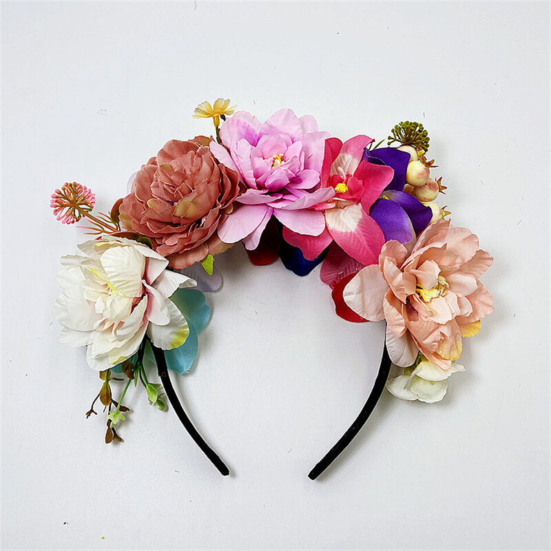 Nowa moda osobowość kwiat Boho korony opaska na głowę dla kobiet ze sztucznego kwiatowa opaska do włosów fotografia ślubna akcesoria do włosów