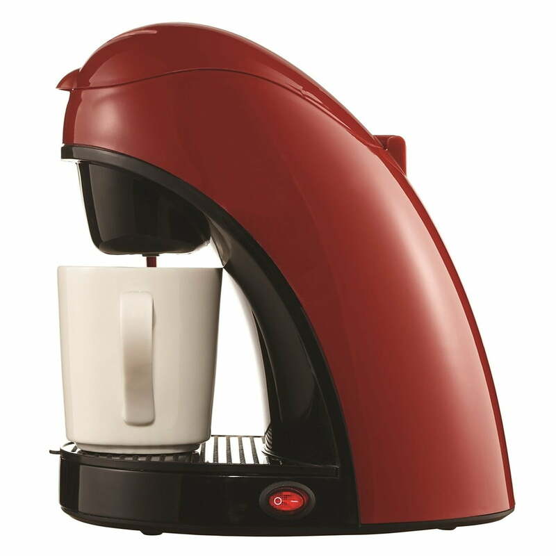 Brentwood pembuat kopi TS-112R, pembuat kopi melayani tunggal dengan Mug keramik, merah