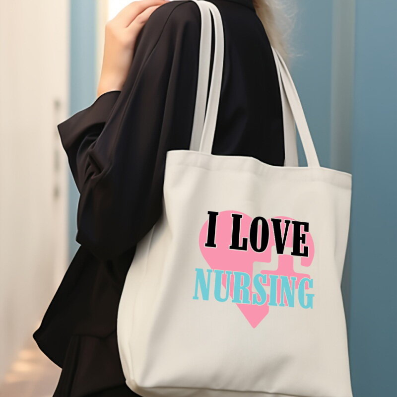 看護の日のプリントキャンバスのハンドバッグ,大容量の収納バッグ,軽量で折りたたみ可能,トラベルバッグ