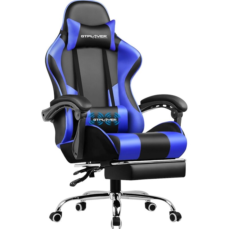 Computer Chair with Footrest and Lumbar Support, Height Adjustable Game Chair with 360°-Swivel Seat and Headrest and for Office