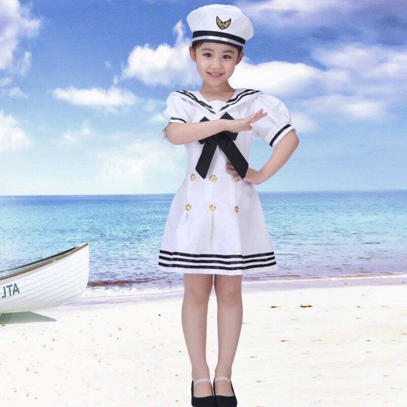 Sailor Uniform Summer Kids Cosplay Costume Chorus Girl Boy Navy Halloween Carnival Party Dress Up Army Suit School Stage Wear