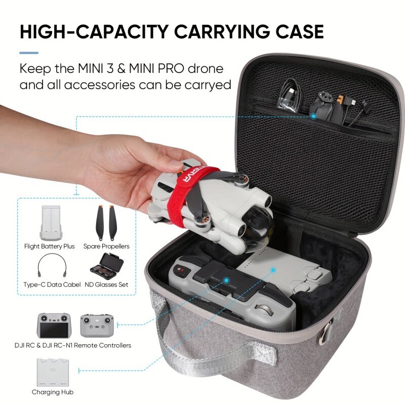 DJI 미니 3/3 프로용 휴대용 운반 케이스, 하드 EVA 보관 가방, 방수 보호 핸드백 드론 배터리 리모컨 B
