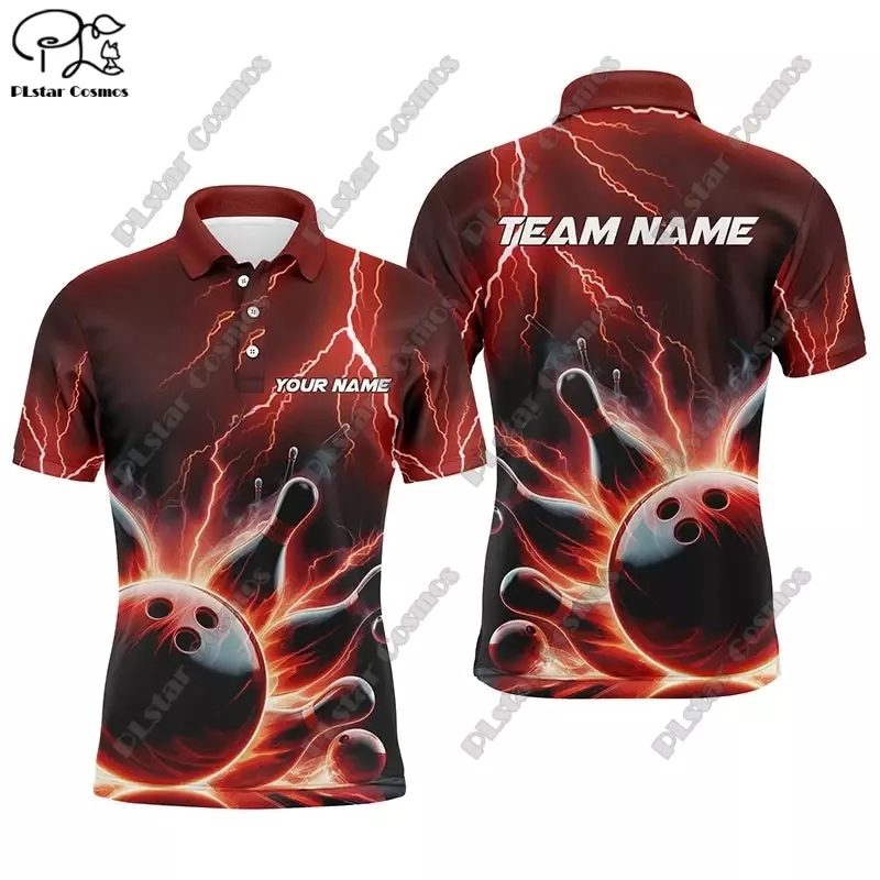 Kemeja POLO 3D nama kustom Bowling Flame Smoke kaus musim panas hadiah uniseks koleksi olahraga dalam ruangan 12