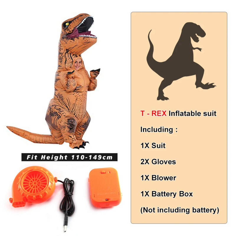 Costume de Dinosaure Vorannosaure Gonflable T-Rex pour Enfant et Adulte, Barrage à plis, Mascotte d'Halloween, ixen déclin